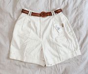 NWT Vintage  Cream Belted Linen High Waist Shorts Sz 8