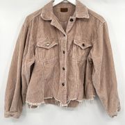 POL Beige Corduroy Button Front Frayed Hem Jacket Shacket Women’s Size Small