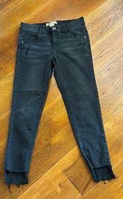 Washed Out Black Straight Slim Cropped Jeans