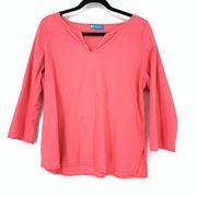 Fresh Produce Women's Size M Split Neck Blouse 3/4 Sleeve Pink Textured