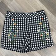 For The Republic Gingham Check Embroidered Chino Tap Shorts Black White 8