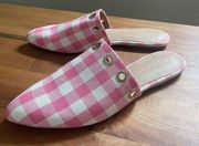 NWOT Anthropologie Pink Check Silver Grommet Womens Slides Shoes Size 11 Flats