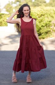 Comfy And Ready Tessa Tiered Tie Up Maxi Dress Size Medium In Wine