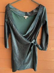 Emerald Green  metallic shimmer foil  Wrap  mini dress large Excellent