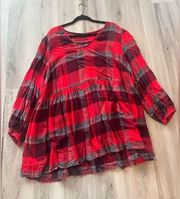 Lane Bryant 22/24 Red Plaid Long Sleeve Blouse