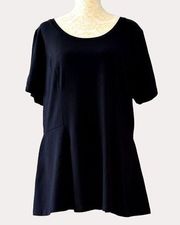 Isaac Mizrahi Live Swing Peplum Top Knit Blouse Black L