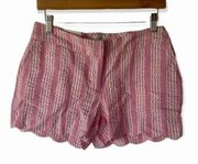 Crown & Ivy Pink White Striped Scallop Seersucker Pink White Shorts NWT 2