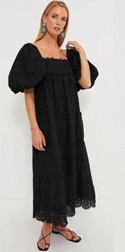 NEW Farm Rio Dress Cotton Eyelet Lace Black Pineapple Maxi Dress Size M