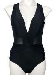 Black Mesh Insert Plunging Swimsuit - Size 6