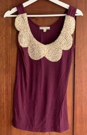 Plum Tank Top With Gold Sequin Neckline