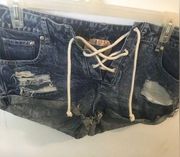 ECRU DENIM shorts blue rope tie closure on the front distressed size M