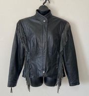 Harley Davidson Motorcycle Vintage Black Leather Fringe Jacket Size Small Riding