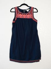 Navy Embroidered Shift Dress Size Small