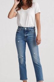 Lucky Brand High Rise Authentic Straight Crop Distressed Denim Jeans