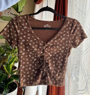 brown floral button top