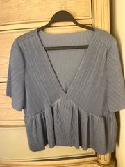 Blue/ gray ruffle v neck