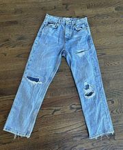 Topshop Women’s Distressed Straight Leg Editor Button Fly Jeans Size 26 L0568