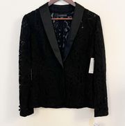 Black Lace Satin Lapel Jacket Single Button Blazer Size 2 NEW
