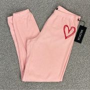 Wildfox Sketchy Heart Knox Sweater Knit Jogger Pants Pink XS Elastic Waist