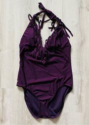 . Fringe One Piece Swimsuit Purple Sz Medium