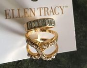 Ellen Tracy Gold Baguette Pave Double ring New