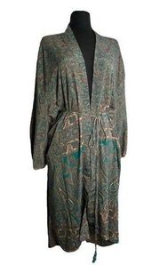 Karma Highway Boho Long Green Robe Kimono Paisley Print O/S