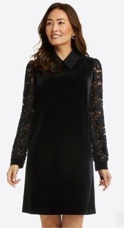 Draper James Lace Collared Black Velvet Shift Dress Holiday Party Womens Size 10