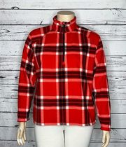 Eddie Bauer Women’s Size 2XL Red & Black Plaid 1/4 Zip Fleece Pullover Jacket
