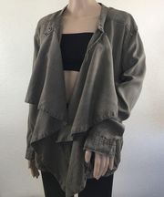 Silence + Noise Tencel Army Green Draped Jacket