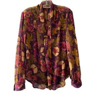 Gibson Women's Vibrant Floral Sheer Pleated Dressy Blouse SZ M