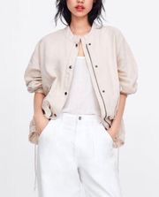 Zara Cream Button Down Bomber Jacket with Pockets | S