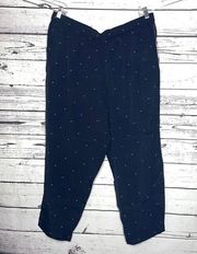 Vince Camuto NWT Sz. XL Navy Blue w/ White Polka Dot Elastic Waist Pull-On Pants