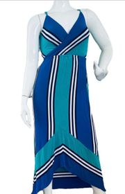 Sun maxi dress in blue and green striped knit by       Size M