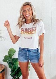 Le Lis Sunset Chaser White Red Orange Graphic Tee Size Large