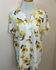 Van Heusen Floral Linen Popover Shirt M