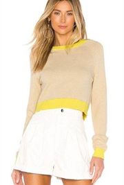 L'Academie LA Revolve Tan with Yellow Striping Cropped Sweater. Size Large. NWT