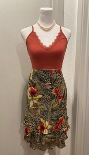 VTG 90s Requirements Rockabilly Knee-Length Leopard & Floral Print Skirt - L