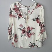 Sweet Wanderer White Blouse S Floral Ruffle Cut Out