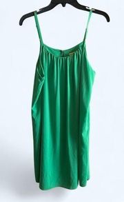 Alice and Olivia bright green strappy designer lined swing dress, no size, jewel