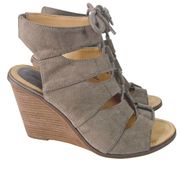Melrose and Market Faux Suede Lace Up Wedges Tan Taupe 9