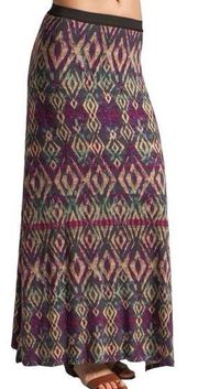 Free People Sashaying Slub Maxi Skirt in Cream and Blue Print Size Small