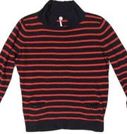 Margaret O’Leary Navy And Orange Striped Mock Neck Sweater.