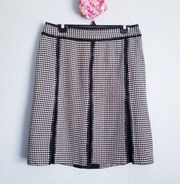 Ann Taylor White and Black Houndstooth Cotton Blend Pleated Skirt