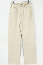 NWT WeWoreWhat Frayed Waistband Straight Leg Jeans 26 Cream