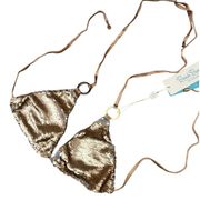 Beach Bunny Siren's Song Gold Sequin Bikini Top nwt