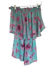 The Impeccable Pig Over the Shoulder Floral Chiffon Romper Women's Size Large