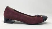 Daphne Suede Patent Block Heel Bow Low Pump Shoes Merlot Black Burgundy 8