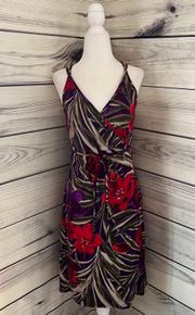 Red & Purple Tropical Floral Strappy Wrap Dress