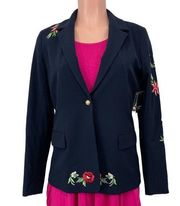 NWT Crown & Ivy Navy Blazer With Embroidered Flowers Size SMALL