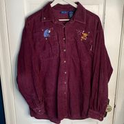 Winnie the Pooh Vintage Long Sleeve Burgundy Corduroy Button-down Shirt Sz XL